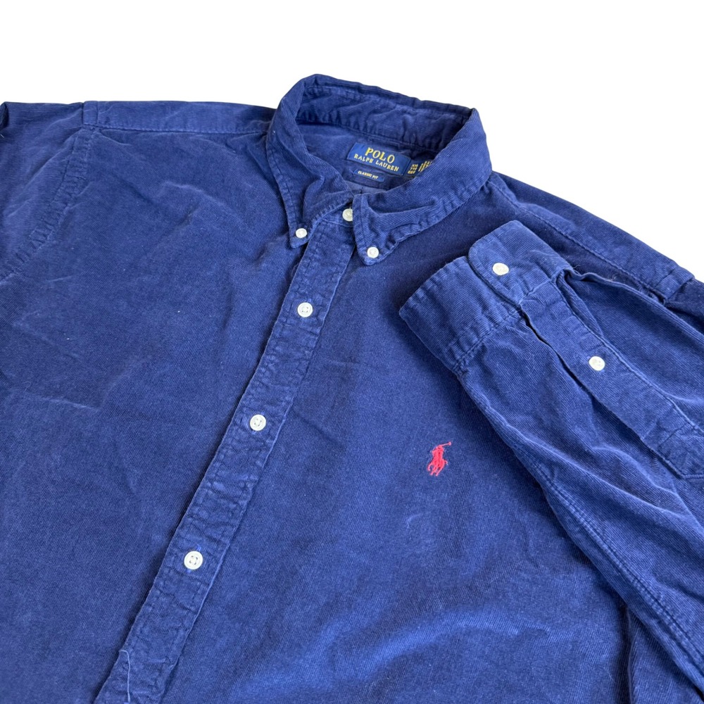 Polo Ralph Lauren Corduroy Shirt Mens XXL Blue Classic Fit Winter Button Down